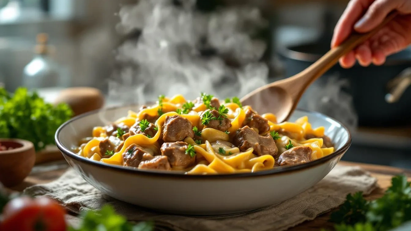 Strogonoff de novilho ultra-cremoso: o método para cozinhar em poucos minutos